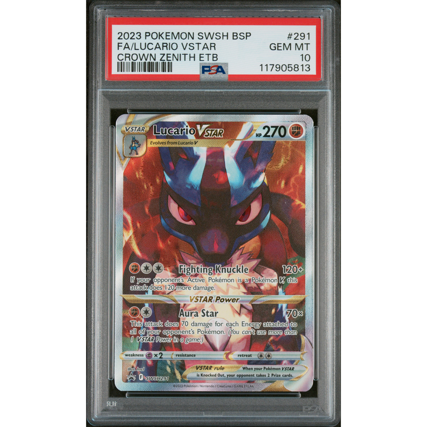 BLACK STAR PROMO CROWN ZENITH ELITE TRAINER BOX LUCARIO VSTAR #291 FULL ART PSA 10