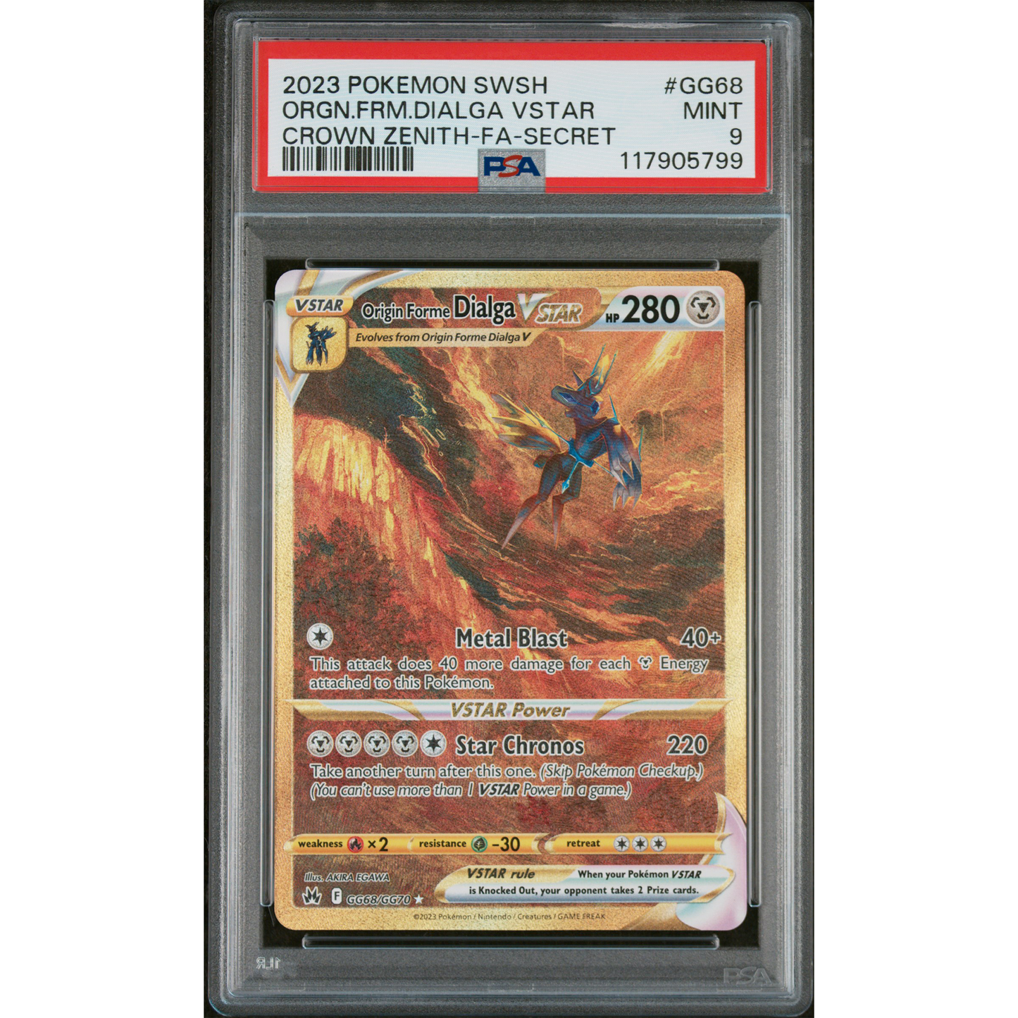 CROWN ZENITH SECRET FULL ART ORIGIN FORME DIALGA VSTAR #GG68 PSA 9