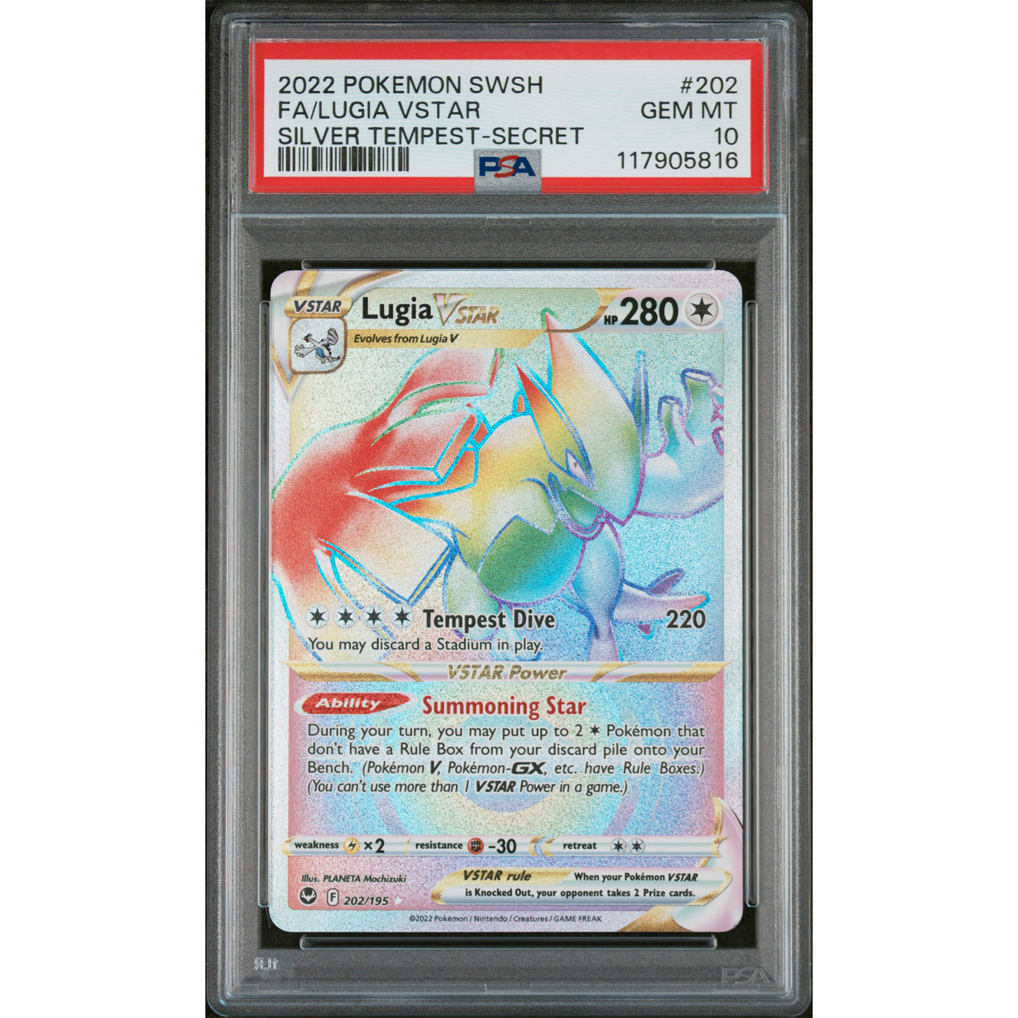 SILVER TEMPEST LUGIA VSTAR SECRET RARE 202 PSA 10