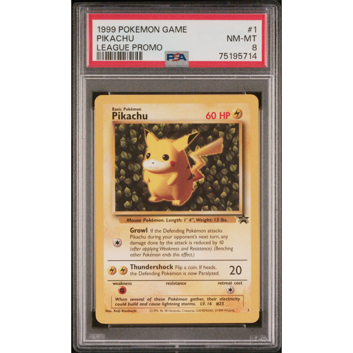 1999 Pikachu Black Star Pokemon League Promo 1 PSA 8
