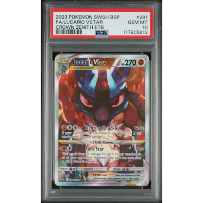 BLACK STAR PROMO CROWN ZENITH ELITE TRAINER BOX LUCARIO VSTAR #291 FULL ART PSA 10