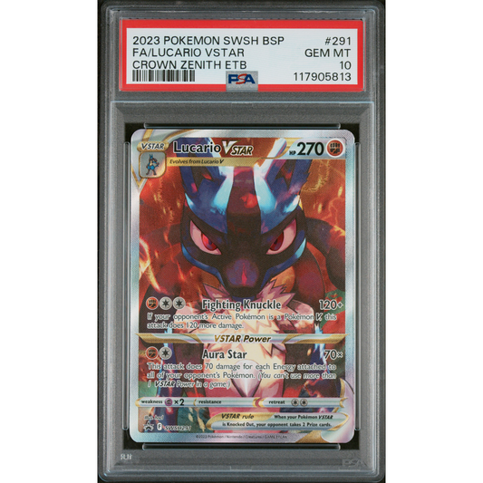 BLACK STAR PROMO CROWN ZENITH ELITE TRAINER BOX LUCARIO VSTAR #291 FULL ART PSA 10