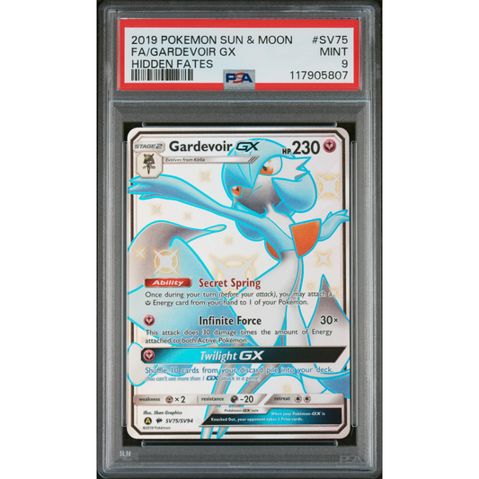 SUN & MOON HIDDEN FATES GARDEVOIR GX #SV75 FULL ART PSA 9