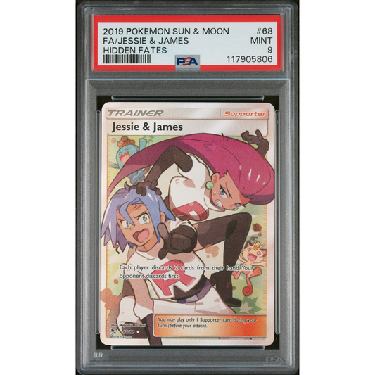 SUN & MOON HIDDEN FATES JESSIE & JAMES #68 FULL ART PSA 9