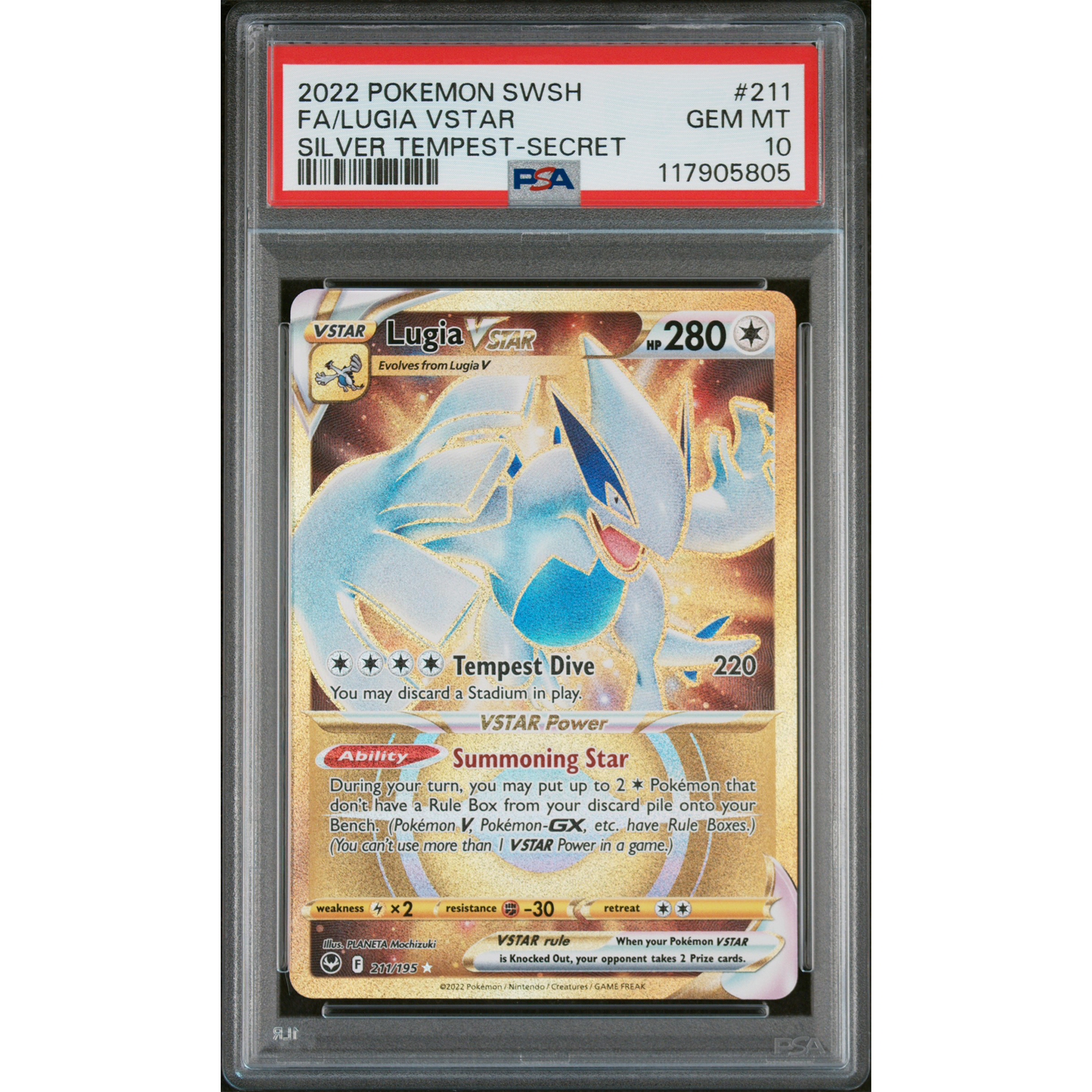SILVER TEMPEST LUGIA VSTAR FULL ART SECRET RARE 211 PSA 10
