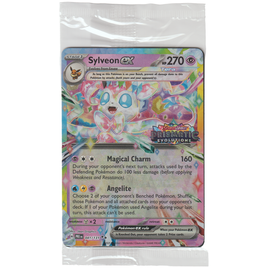Sylveon ex 041/131 (Stamp - Found in Prismatic Evolutions Surprise Box - Factory Sealed with Code Card))